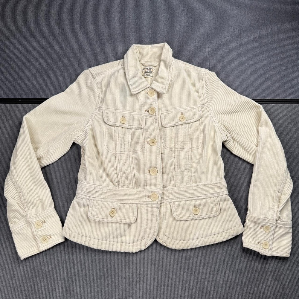 Vtg Ralph Lauren Polo Jeans Corduroy Trucker Jacket Cream Peplum Waist Large